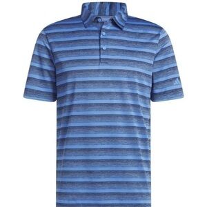 ADIDAS Two-Color Striped Golf‎ Polo Shirt Blue Grey/Black Heathered DriFit XXL